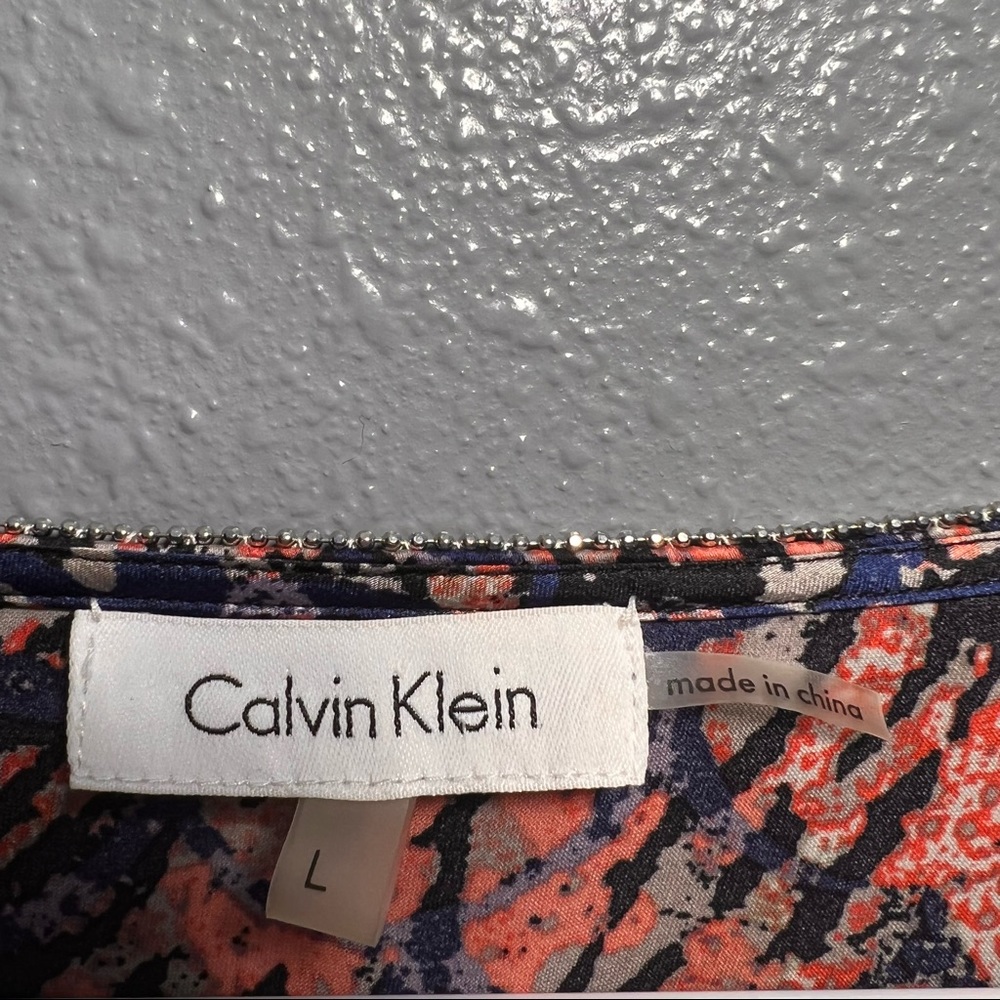 Calvin Klein Dress Womens Size Large Diamond Trimmed Pink Blue Faux Wrap Skirt - Picture 6 of 7